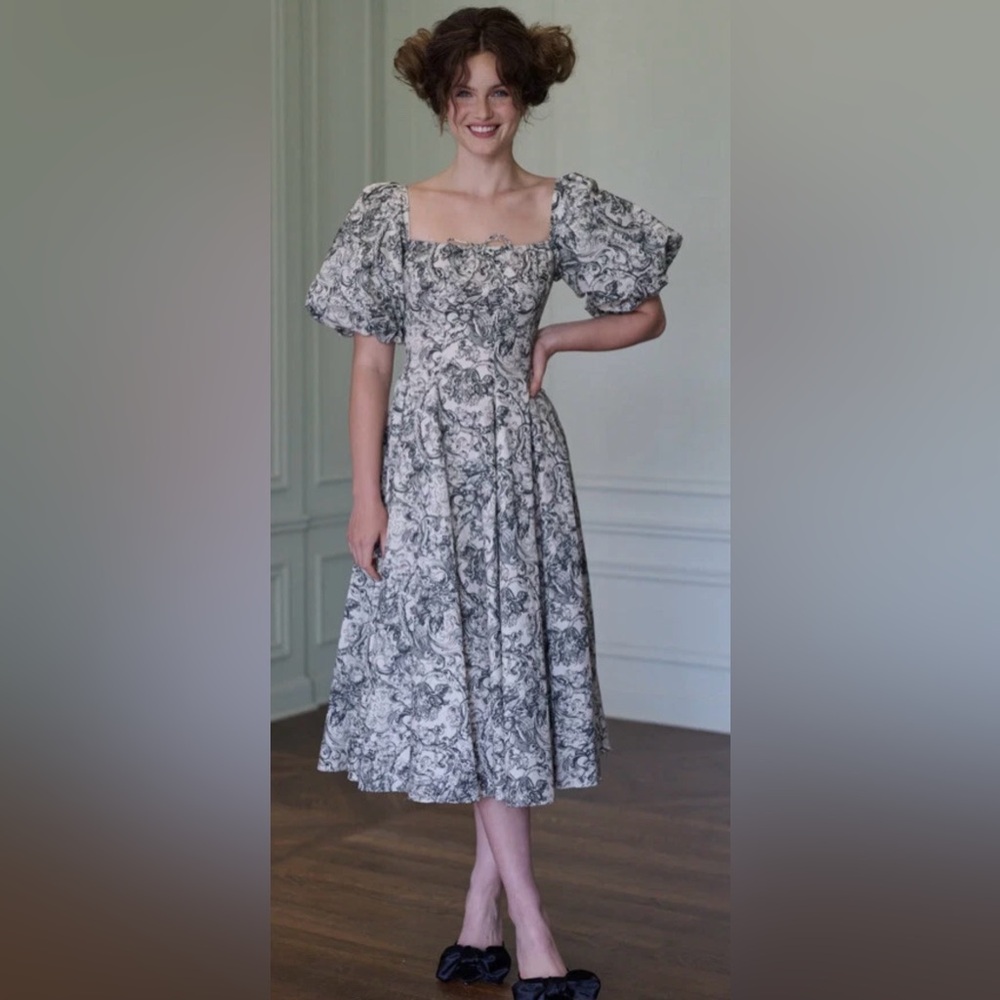 Selkie The Puff-Sleeve Day Midi Dress Sz Small